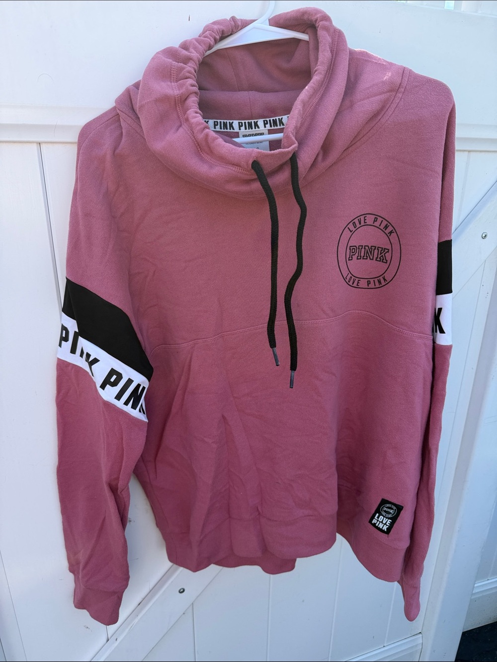 PINK Victoria's Secret Dusty Rose Turtleneck Pullover with Black Accents